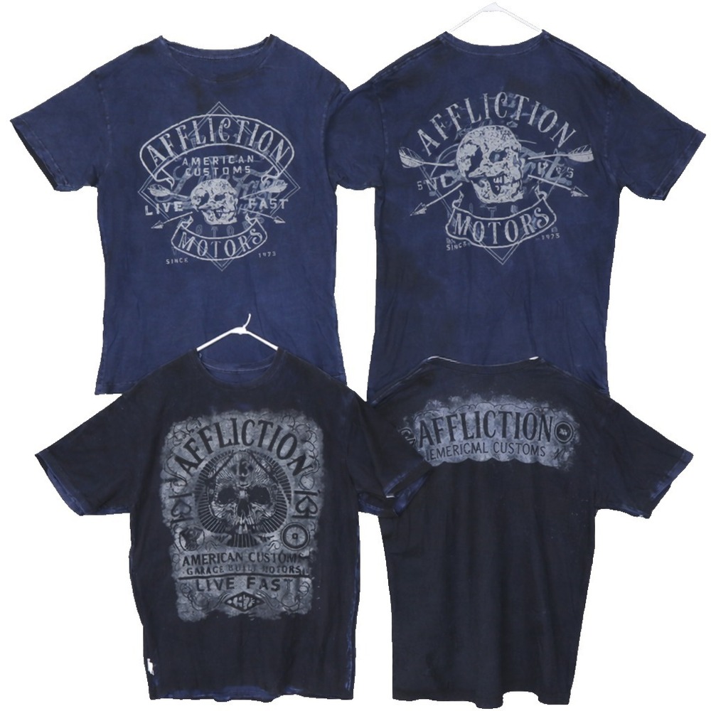 Affliction T Shirt Mens 3XL Blue American Custom Diamond Motors Reversible Tee